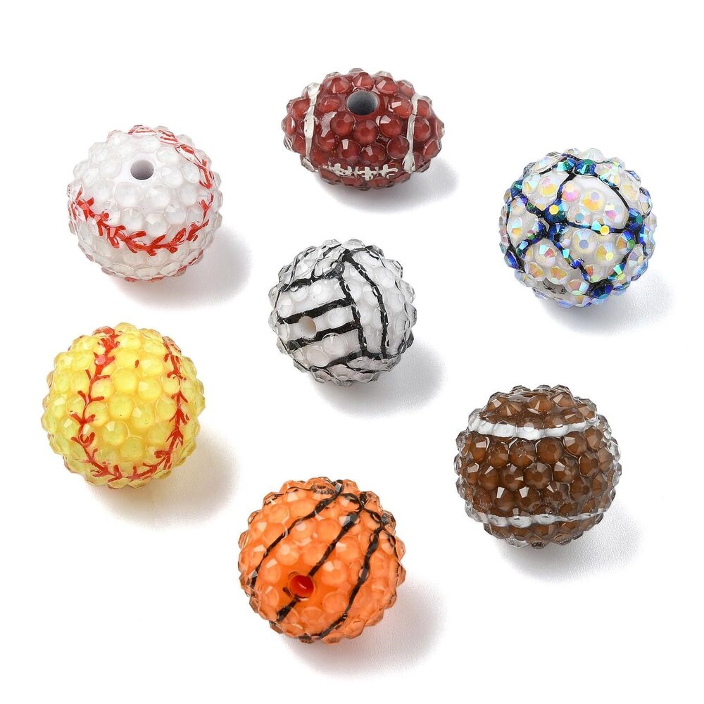 2511 35Pcs Basketball Rugby Volleyball Beads 7 Styles Rhinestone Chunky